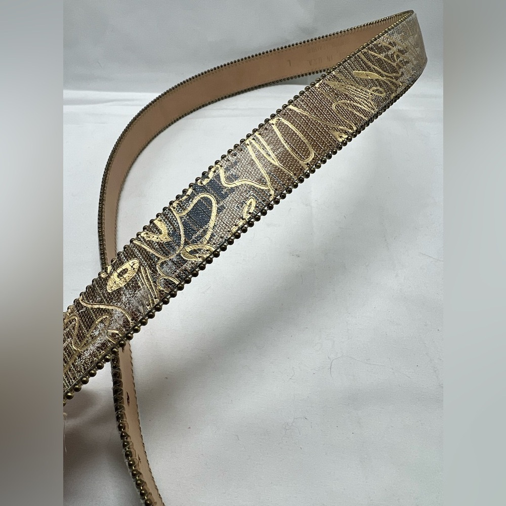 Designer Brown and Gold Patterned Belt - Picture 4 of 7